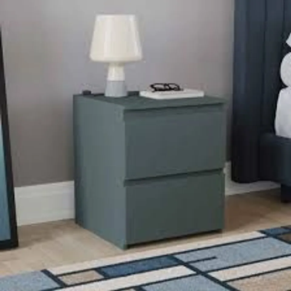 BOXED VIDA DESIGNS DENVER 2 DRAWER LARGE BEDSIDE CHEST, JASPER GREEN