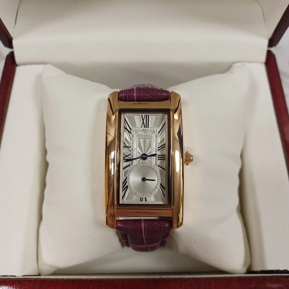 STOCKWELL DOUBLE DIAL PURPLE  LEATHER STRAP WRISTWATCH 