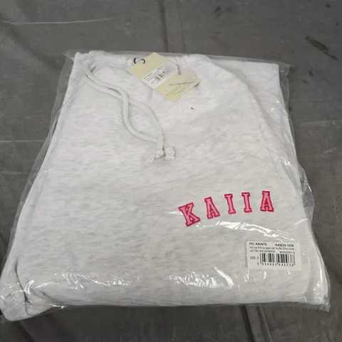 KAIA LOGO WIDE LEG JOGGERS β LIGHT GREY MARL WITH PINK CONTRAST, UK 8
