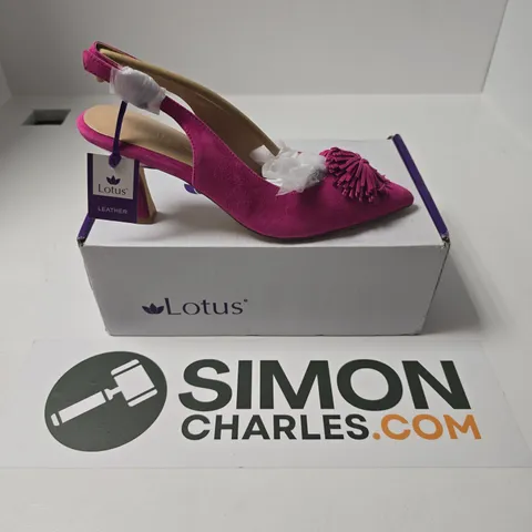 BOXED PAIR OF LOTUS CATERINA HEELS IN PINK SUEDE - UK 5