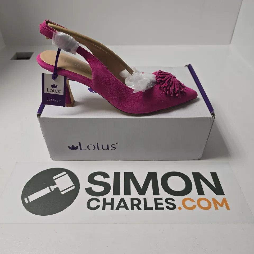 BOXED PAIR OF LOTUS CATERINA HEELS IN PINK SUEDE - UK 5