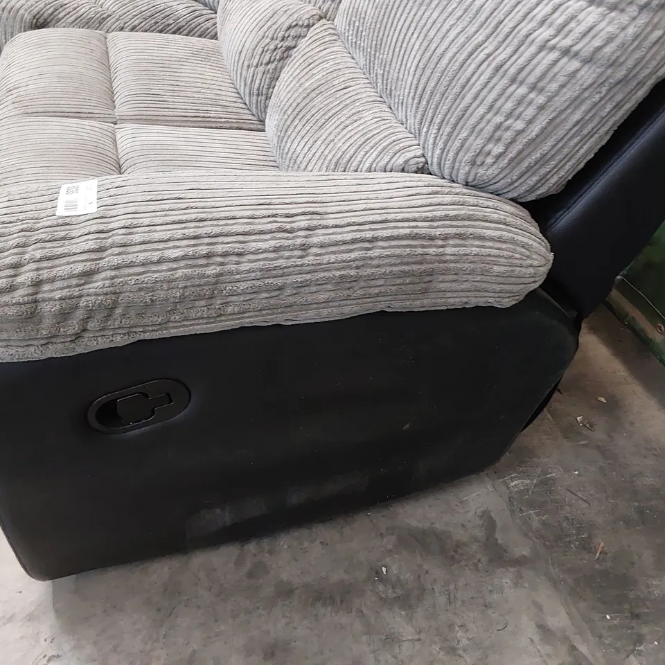 DESIGNER MANUAL END RECLINING CORNER GROUP BLACK FAUX LEATHER & GREY JUMBO CHORD 