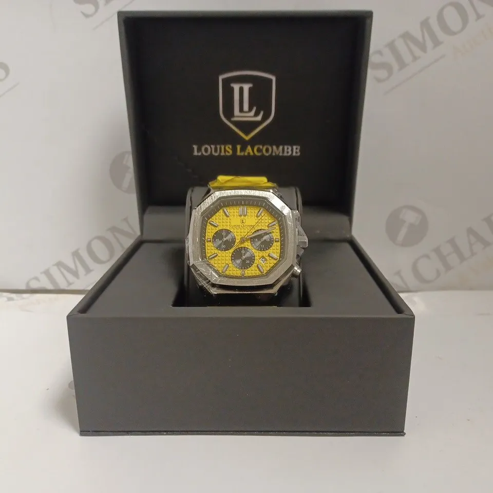 BOXED LOUIS LACOMBE LUXURY MENS WATCH - 3ATM WATER RESISTANT - RUBBER STRAP 