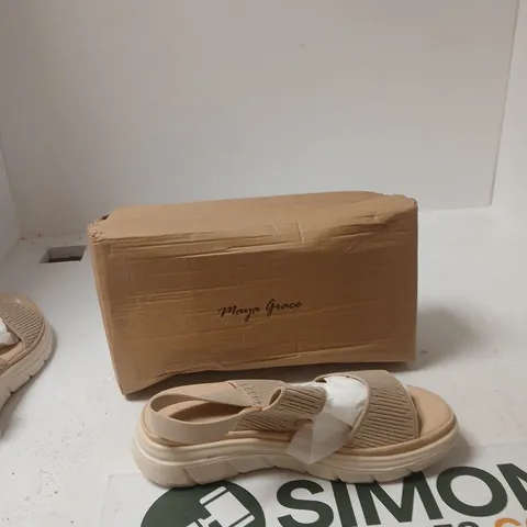 MAYA GRACE WOMEN'S BEIGE STRAPPY PLATFORM SANDALS - UK 7