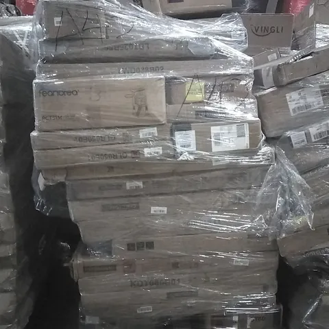 PALLET OF HOUSEHOLD ITEMS TO INCLUDE CAT TREE, CLOTHES RACK AND END TABLE ETC...