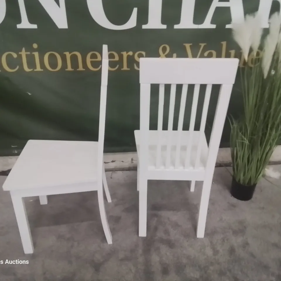 PAIR OXFORD WHITE WOODEN DINING CHAIRS 