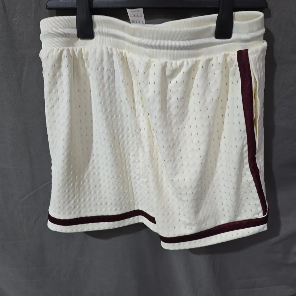 ADIDAS WHITE MESH SHORTS WITH BURGUNDY TRIM – WOMEN'S UK M