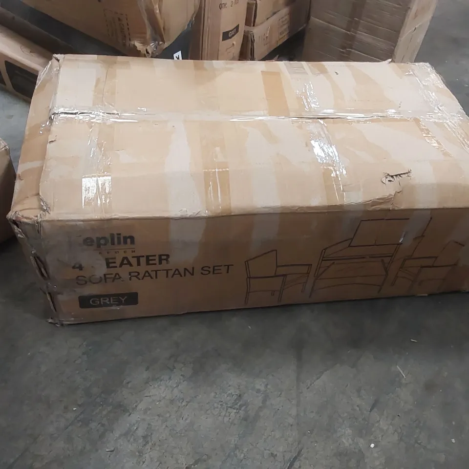 BOXED KEPLIN 4 SEATER SOFA RATTAN SET -GREY-