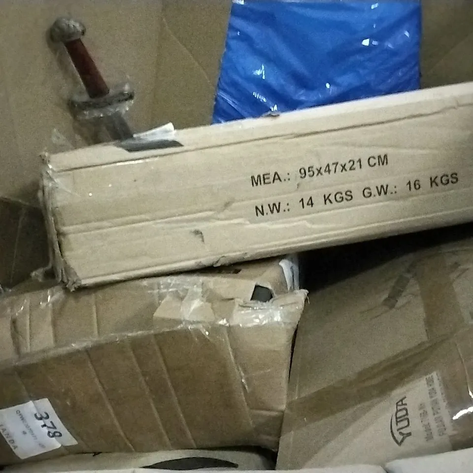 PALLET OF ASSORTED ITEMS INCLUDING DONYER POWER ELECTRICAL CONVECTOR HEATER, DOOR FRAME PULL UP BAR, EVERYMILE HORIZONTAL BAR, CHRISTMAS TRAIN SET, YUDA, TOY SWORD