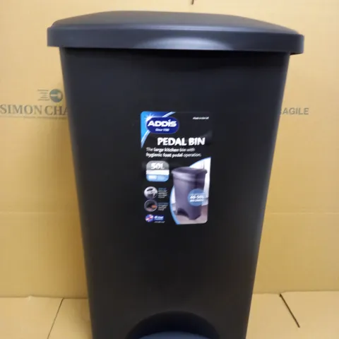 ADDIS 50 LITRE PEDAL BIN, BLACK