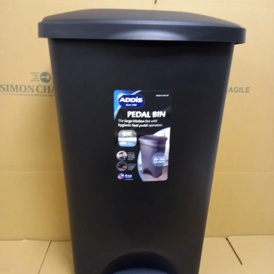 ADDIS 50 LITRE PEDAL BIN, BLACK RRP £16.99