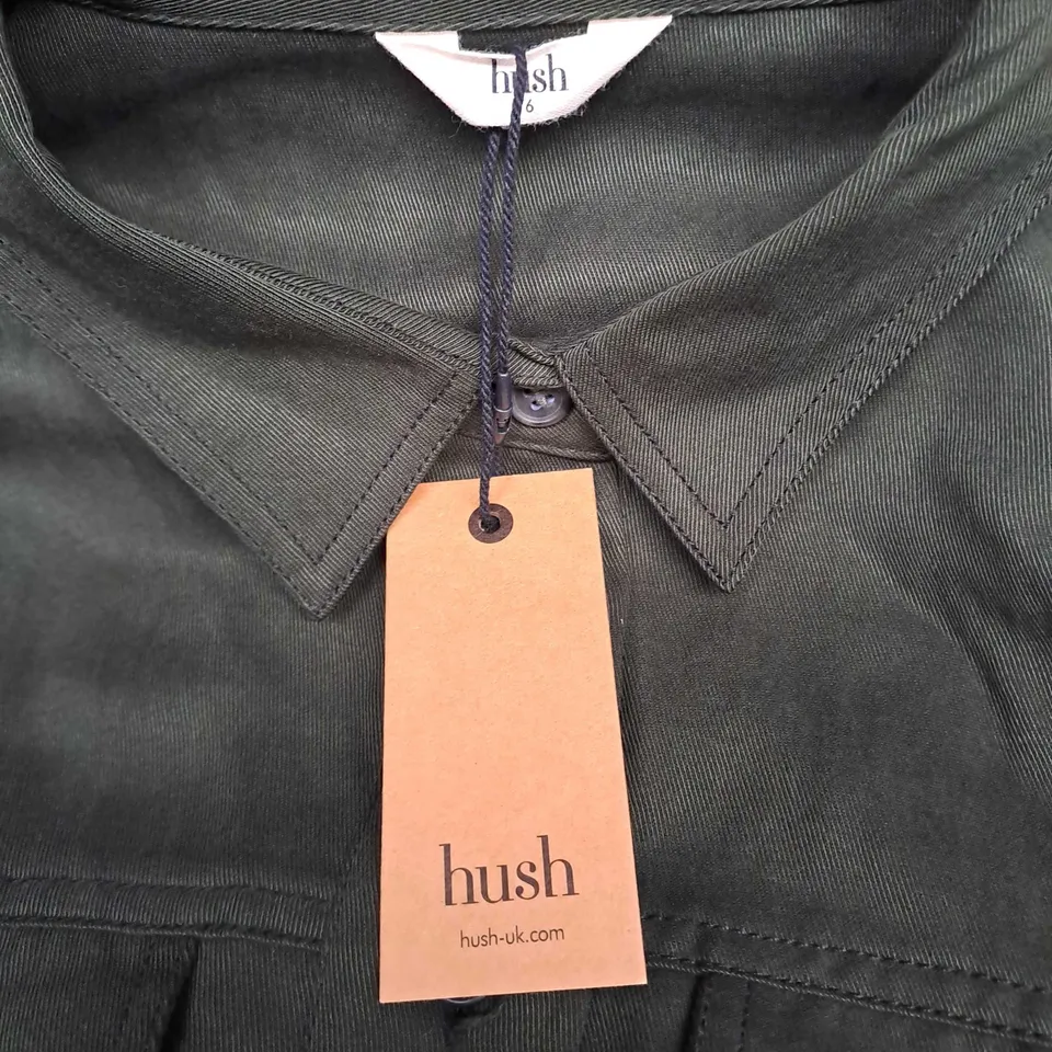 HUSH MARIA MINI UTILITY DRESS IN DARK GREEN - SIZE 6