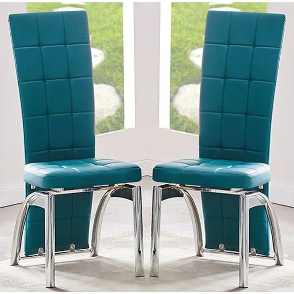 BRAND NEW BOXED SET OF 4 RAVENNA TEAL FAUX LEATHER DINING CHAIRS (2 BOXES)