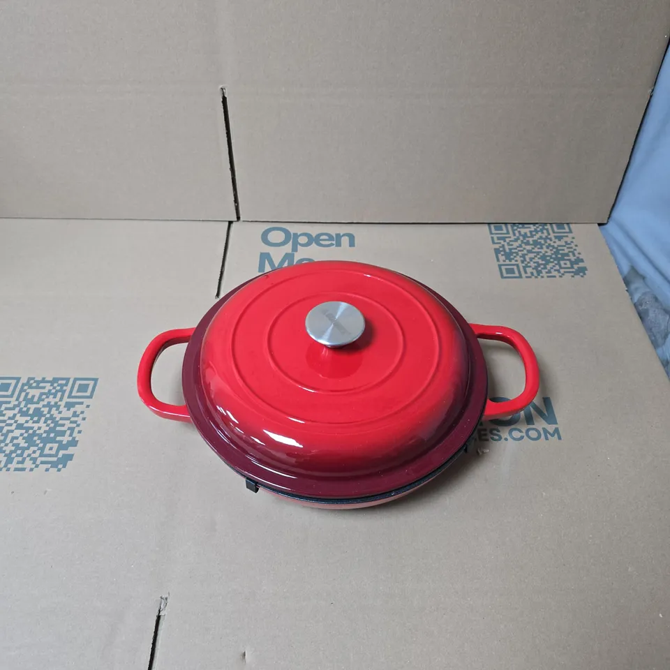 SUNNEX CAST IRON COOKWARE – RED ENAMELLED COVERED CASSEROLE WITH LID