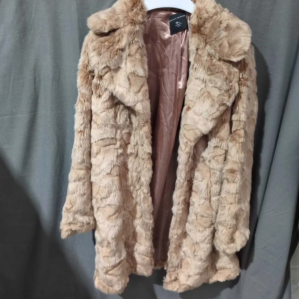 WOMEN'S BEIGE FAUX FUR COAT – LONGLINE, UK SIZE 16 