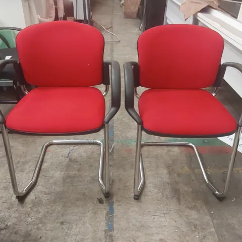 PAIR OF RED UPHOLSTERED OFFICE CHAIRS