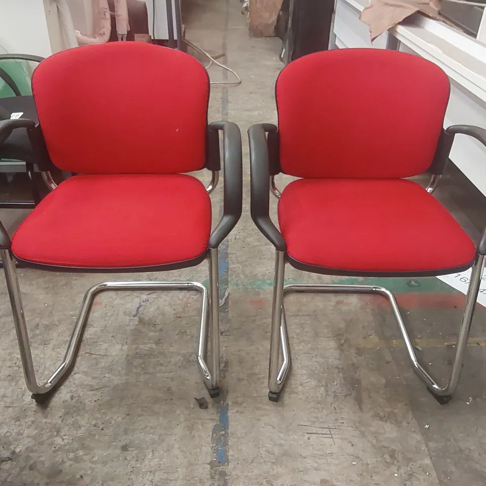 PAIR OF RED UPHOLSTERED OFFICE CHAIRS