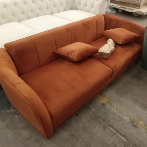 LOREN 3 SEATER SOFA, BURNT ORANGE VELVET (1 BOX)