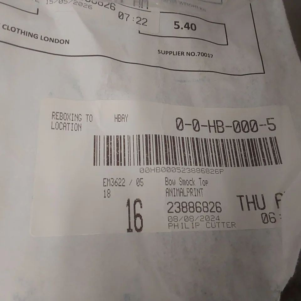 BOX CONTAINING APPROXIMATELY 16x BRAND NEW ANIMAL PRINT BOW SMOCK TOPS - SIZE 18