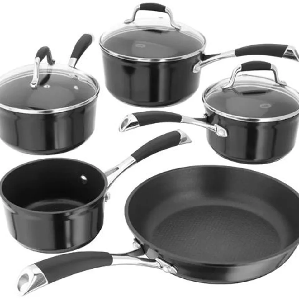 BOXED STELLAR FORGED, 5 PIECE NON-STICK ALUMINIUM SAUCE PAN SET - BLACK // CODE: S3C1B