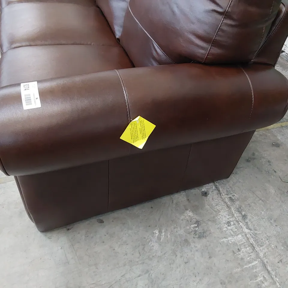 DESIGNER THREE SEATER SCROLL ARM SOFA CHESTNUT LEATHER 