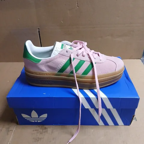 ADIDAS GAZELLE PINK SUEDE SNEAKERS – GREEN 3-STRIPES BOXED UK 6