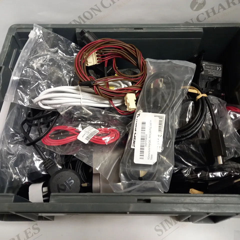 LARGE QUANTITY OF ELECTRICAL CABLES OF VARYING TYPES TO INCLUDE ETHERNET CABLES, DYSON POWER CABLE, SKY BOX POWER CABLE, ETC