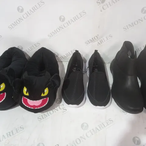BOX OF APPROXIMATELY 15 ASSORTED PAIRS OF SHOES AND FOOTWEAR ITEMS IN VARIOUS STYLES AND SIZES TO INCLUDE GEORGE, SKECHERS, ETC