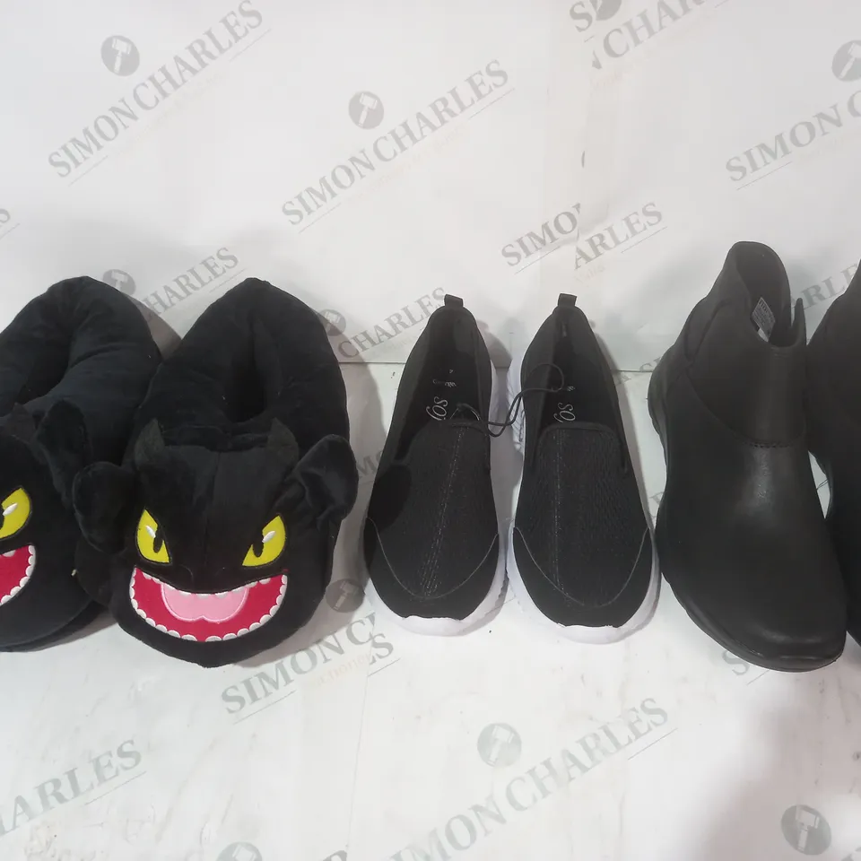 BOX OF APPROXIMATELY 15 ASSORTED PAIRS OF SHOES AND FOOTWEAR ITEMS IN VARIOUS STYLES AND SIZES TO INCLUDE GEORGE, SKECHERS, ETC