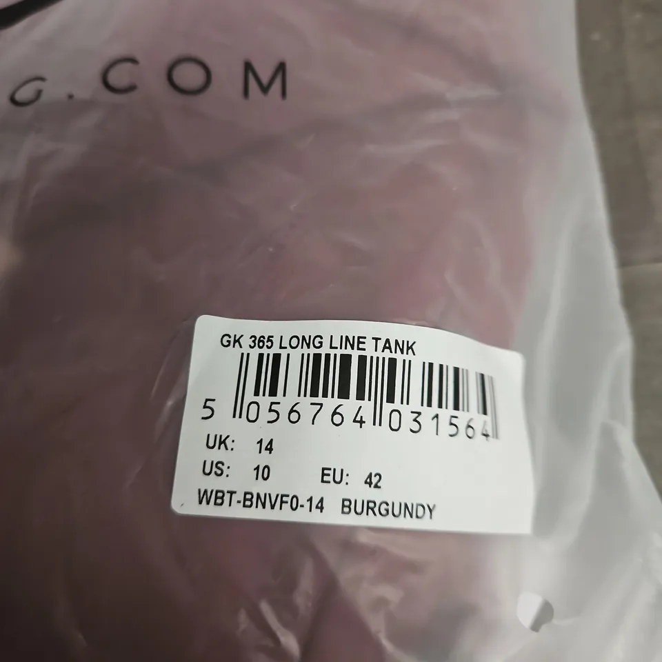 GYM KING GK365 LONG LINE TANK BURGUNDY – UK 14
