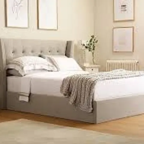BRAND NEW BOXED KENLEY DOUBLE OTTOMAN BED, OATMEAL, CLASSIC LINEN-WEAVE FABRIC (4 BOXES)