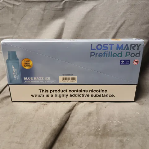 SEALED 10 PACK OF LOST MARY PREFILLED PODS – BLUE RAZZ ICE (NICOTINE)