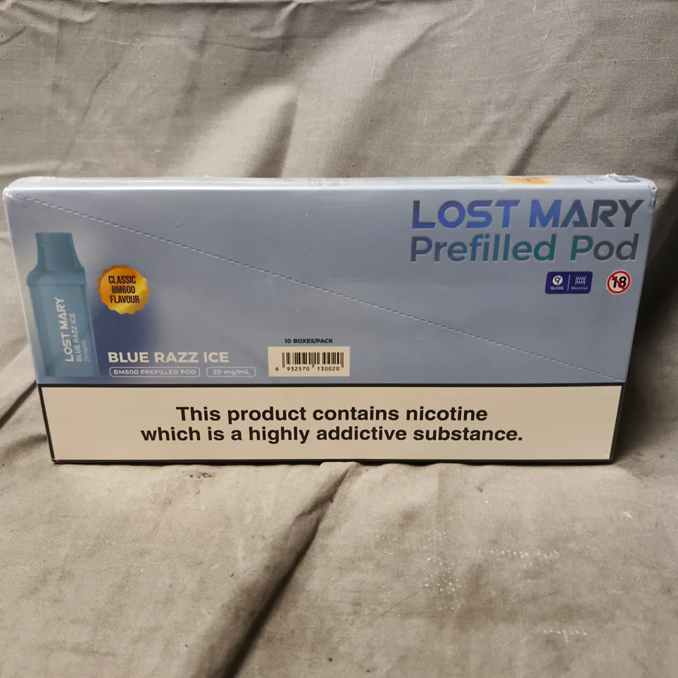 SEALED 10 PACK OF LOST MARY PREFILLED PODS – BLUE RAZZ ICE (NICOTINE)