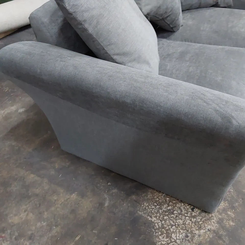 DESIGNER TWO SEATER SOFA WITH SCATTER CUSHIONS GREY FABRIC 