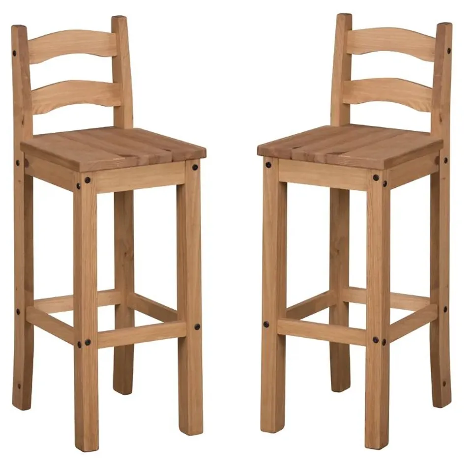 BOXED BRIDEWELL SOLID WOOD 76cm COUNTER STOOLS IN BLUE - SET OF 2 (1 BOX)