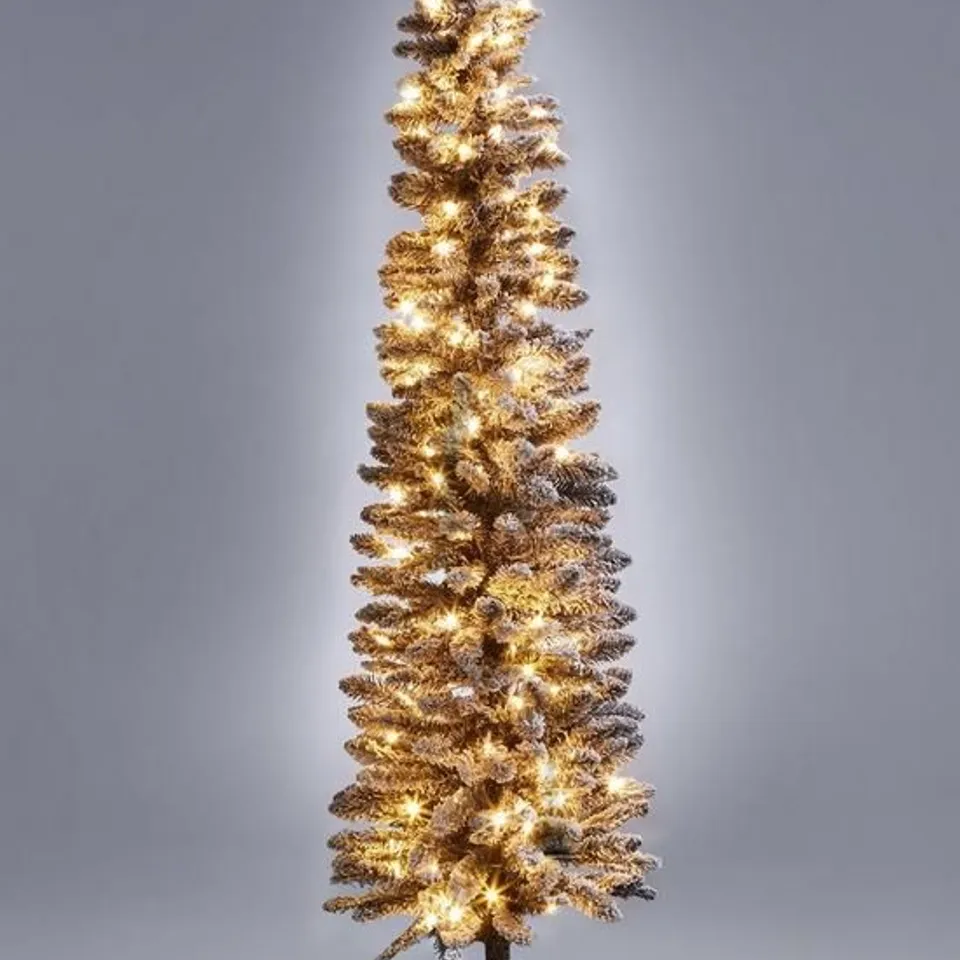 BOXED 6FT PRE LIT FLOCKED PENCIL BLACK CHRISTMAS TREE (1 BOX) RRP £79.99