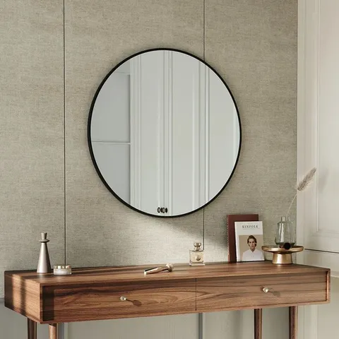 BOXED BAUM NORDIC ROUND BATHROOM FRAMED MIRROR WALL HANGING SIZE:50 CM H X 50 CM W X 3.5 CM D FINISH: BLACK
