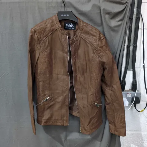 WALLIS WOMEN'S BROWN LEATHER-EFFECT JACKET – UK 12