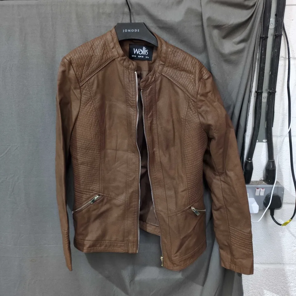 WALLIS WOMEN'S BROWN LEATHER-EFFECT JACKET – UK 12