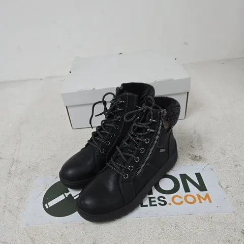 LOTUS BLACK FUR-LINED BOOTS, UK 4.5 (EU 37) – LACE-UP WITH SIDE ZIP