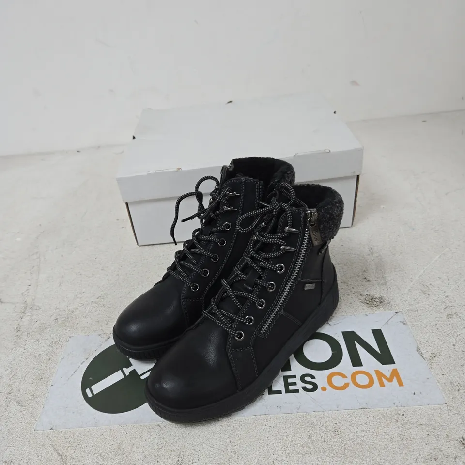 LOTUS BLACK FUR-LINED BOOTS, UK 4.5 (EU 37) – LACE-UP WITH SIDE ZIP