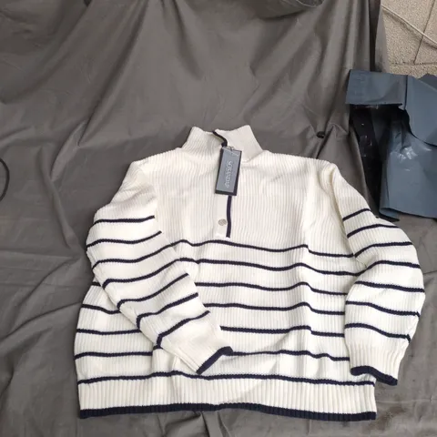 SOSANDAR WHITE KNIT STRIPE JUMPER – WOMEN’S, UK LARGE (L)