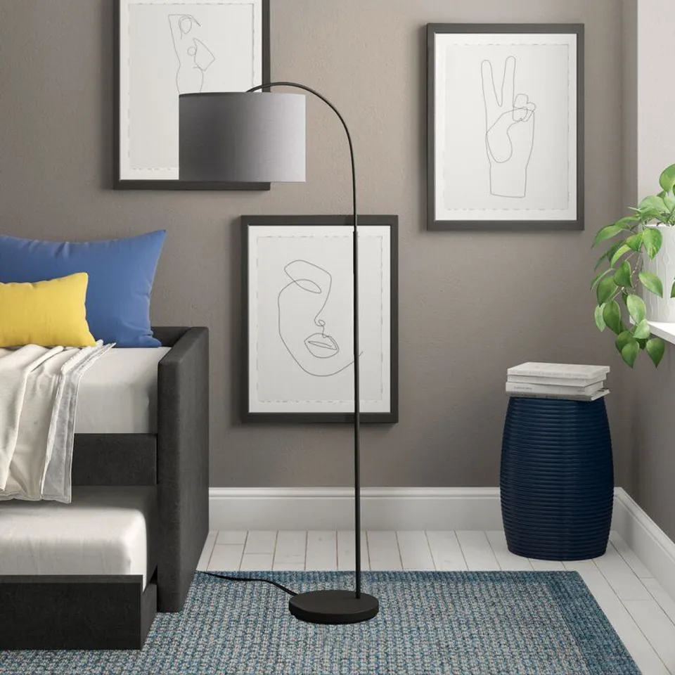 BOXED LUCILLE 150CM ARCHED FLOOR LAMP WITH GREY SHADE