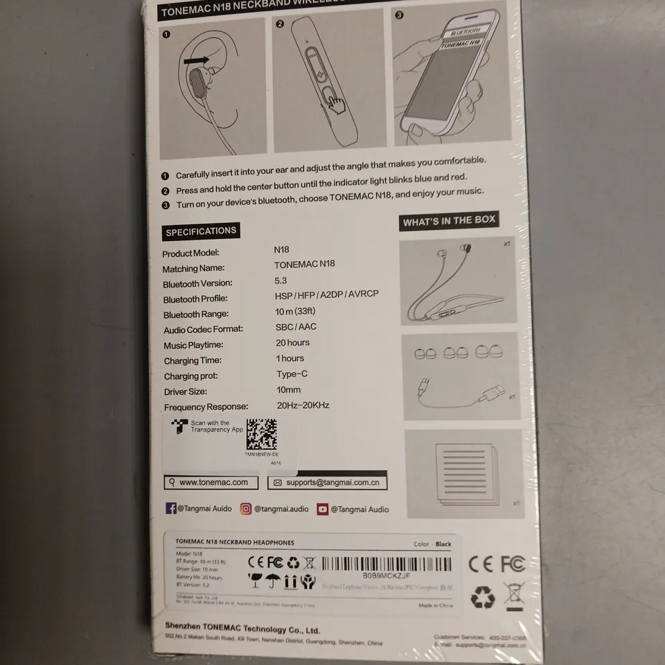 BOXED SEALED TONEMAC N18 NECKBAND WIRELESS HEADPHONES DEEP BASS FOR ANDROID AND IOS