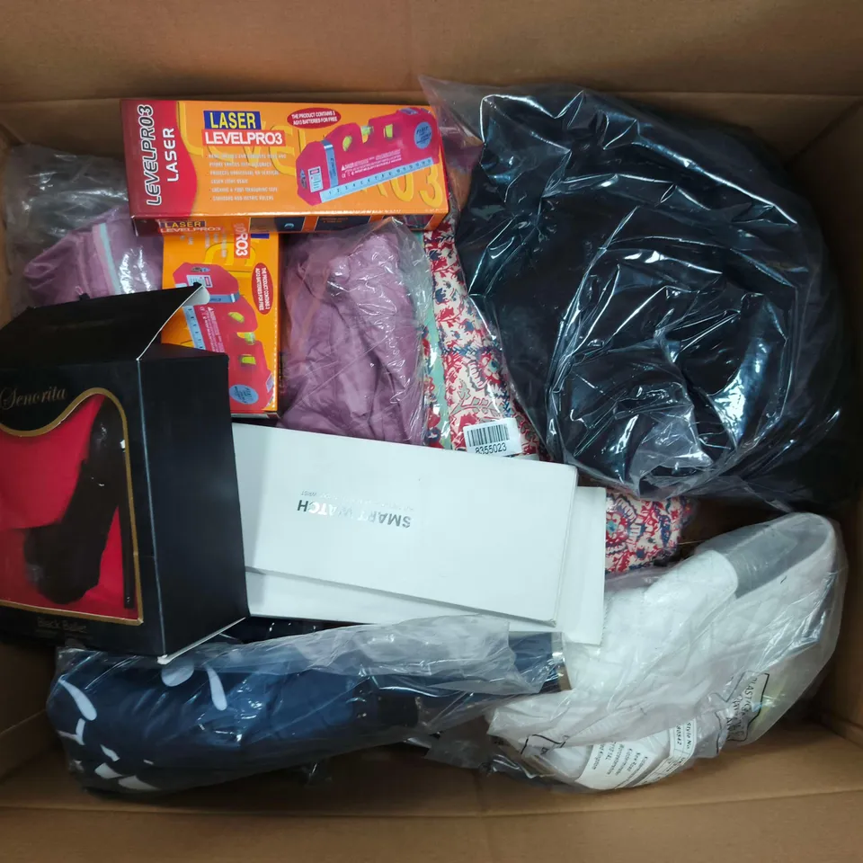 APPROXIMATELY 15 ASSORTED ITEMS TO INCLUDE LASER LEVELPRO, SMART WATCH, SENORITA BLACK BALLET EAU DE PARFUM, ETC - COLLECTION ONLY