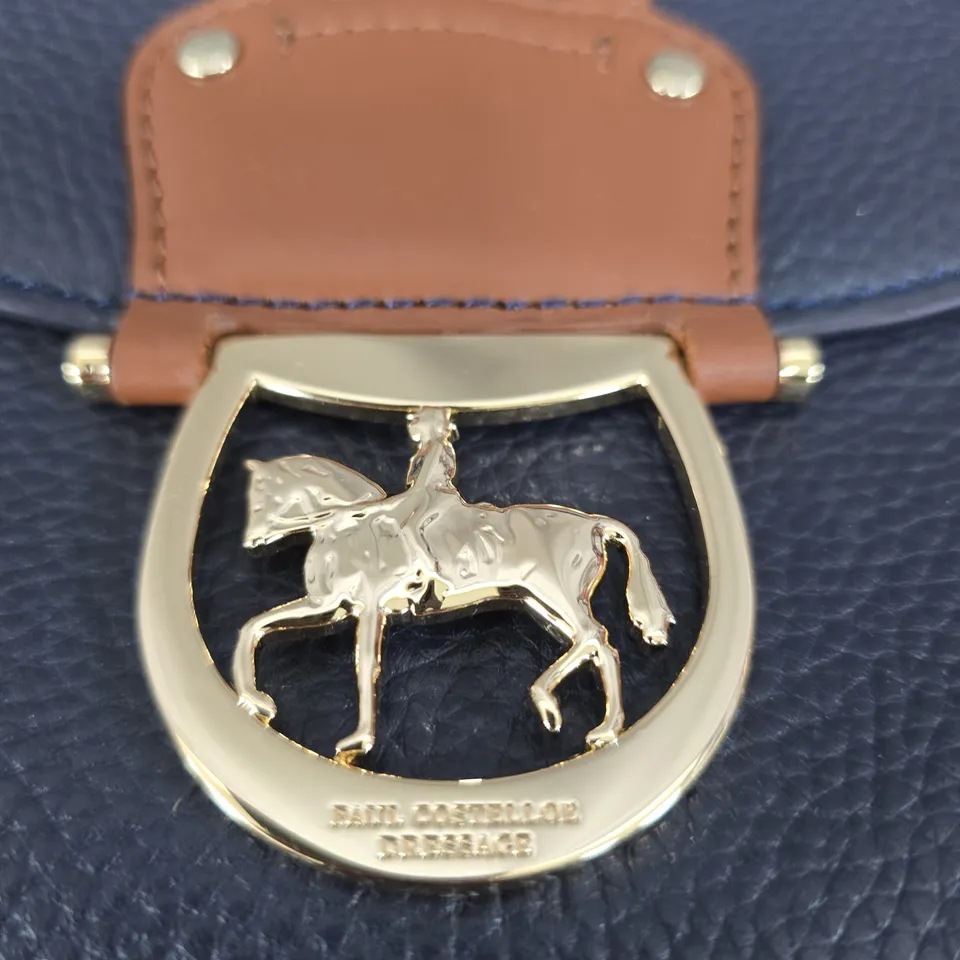 PAUL COSTELLOE DRESSAGE - NAVY PEBBLED LEATHER WITH TAN TRIM