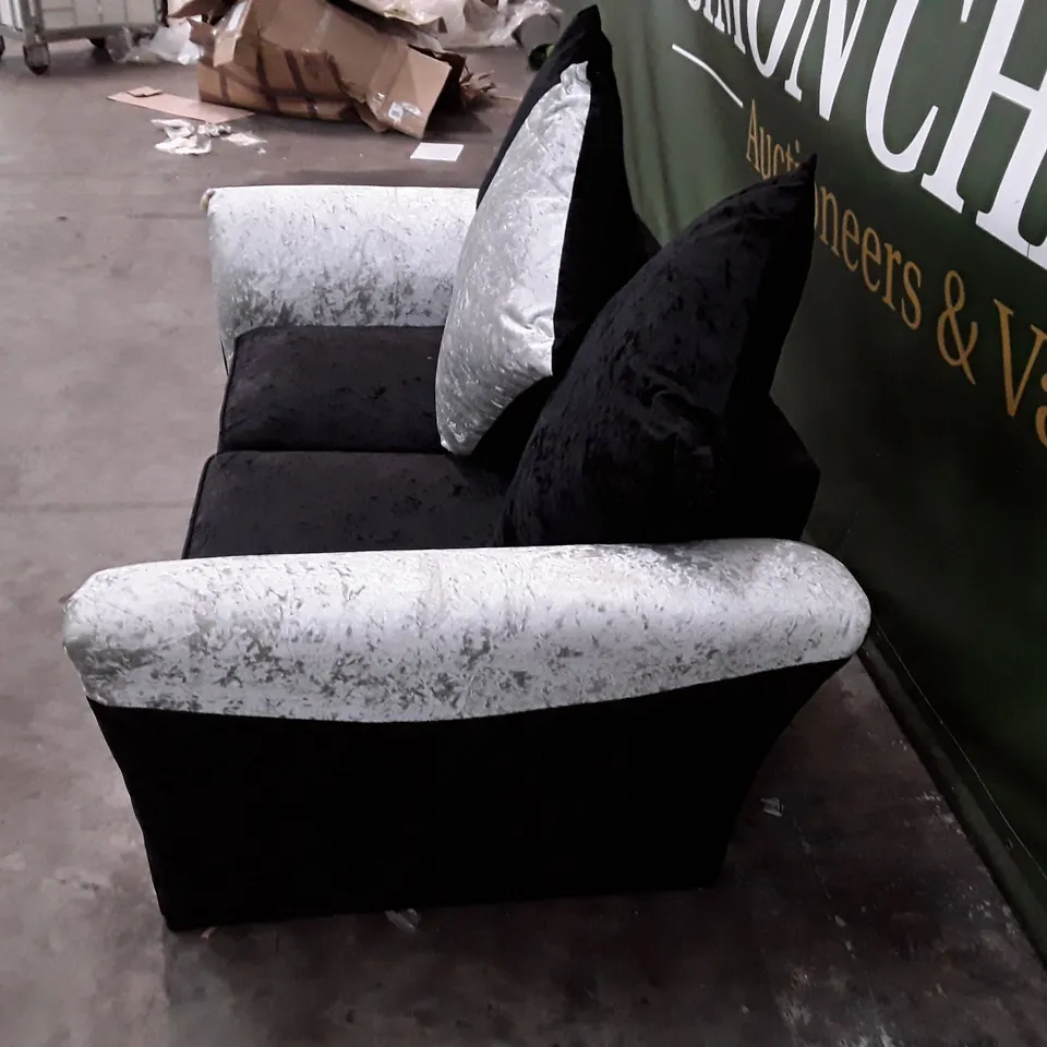 DESIGNER 2 SEATER SOFA - SILVER/BLACK VELVET FABRIC