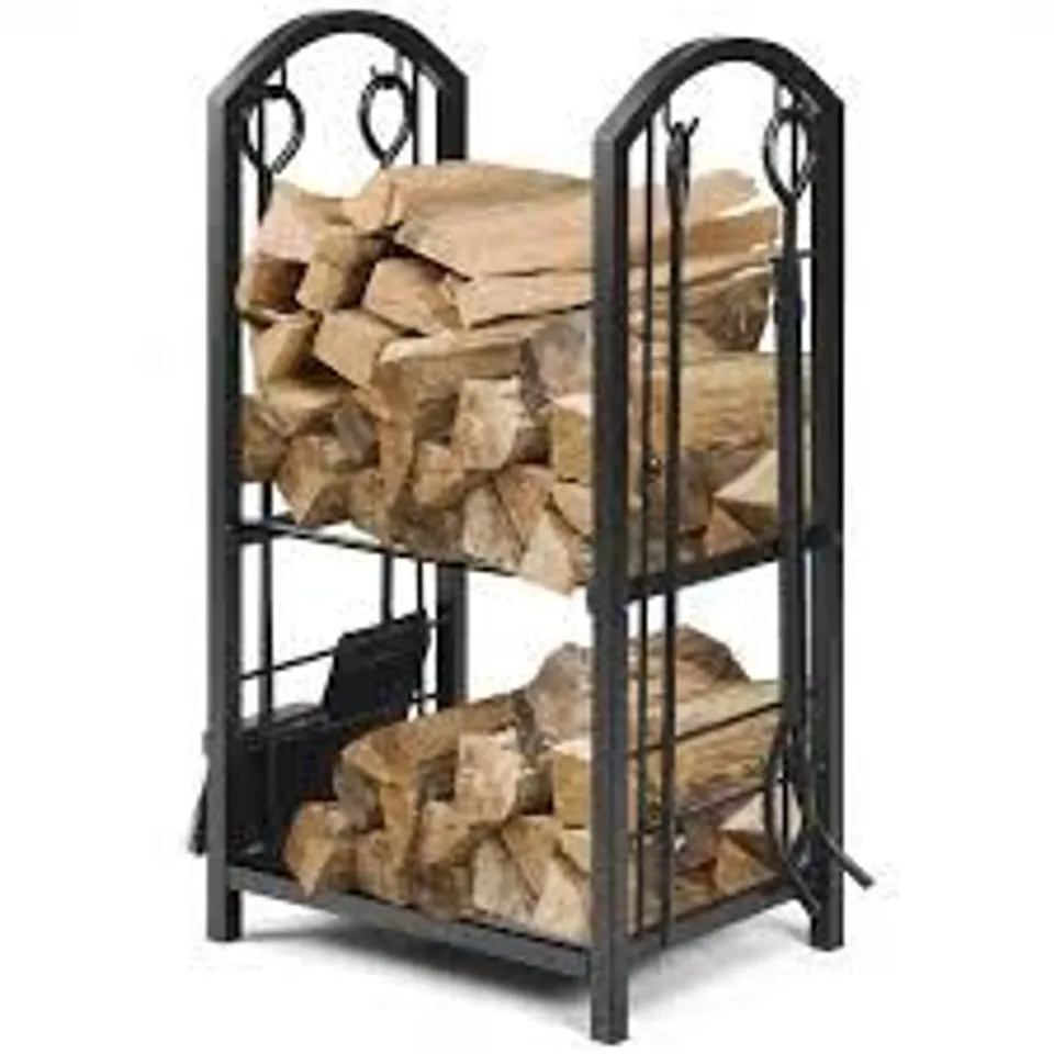 BOXED COSTWAY BLACK IRON 4 PIECE FIREWOOD LOG RACK