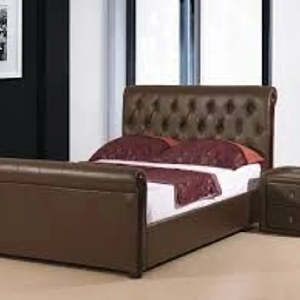 BOXEX CAXTON UPHOLSTERED OTTOMAN BED - 4FT 6" DOUBLE, BROWN (4 BOXES) 