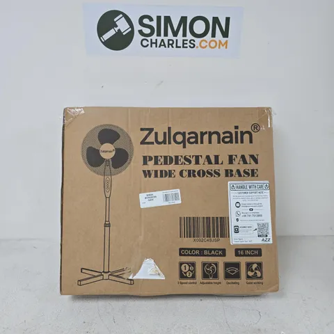 BOXED ZULQARNAIN PEDESTAL FAN WIDE CROSS BASE IN BLACK